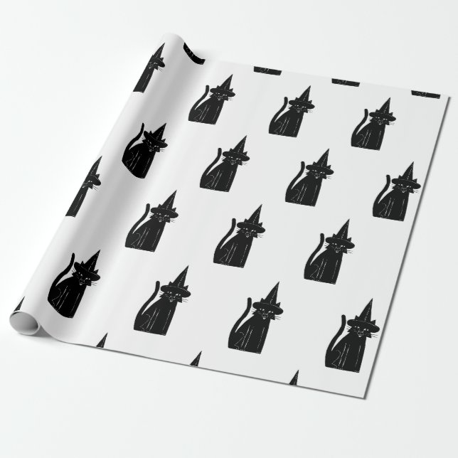 WRAPPING PAPER BLACK CAT WITH HAT (Unrolled)