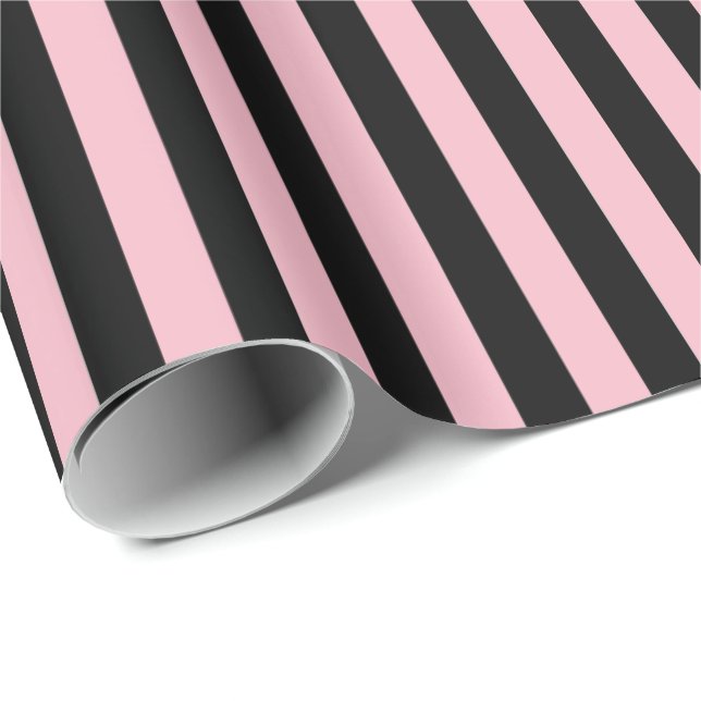 Wrapping Paper-Black & Pink Stripes Paper (Roll Corner)