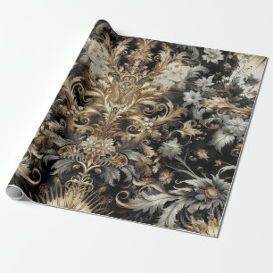 Wrapping Paper - Black, White, Gold Floral 