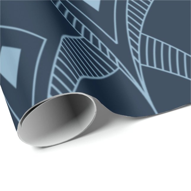 Wrapping Paper - Blue Art Deco Geometric Pattern (Roll Corner)