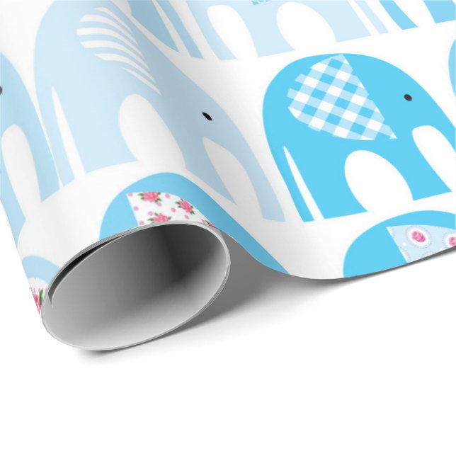 Wrapping Paper - Blue Elephants (Roll Corner)