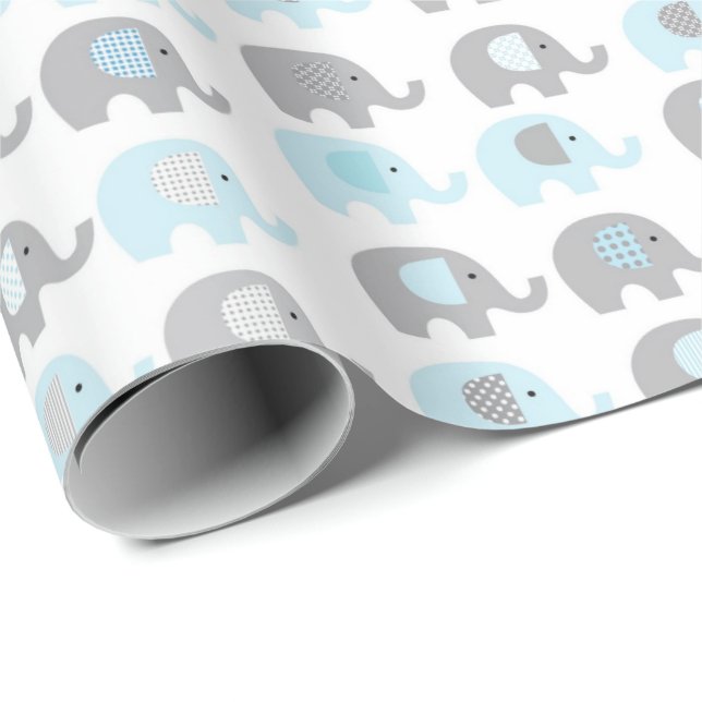 Wrapping Paper - Blue Elephants (Roll Corner)