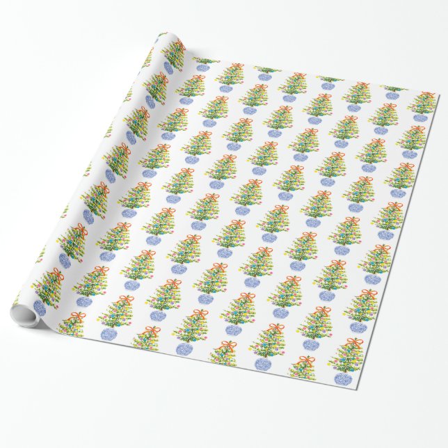 Wrapping Paper: Blue Ginger Jar Christmas Trees (C Paper (Unrolled)