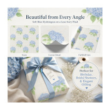 Wrapping Paper | Blue Hydrangea | Luxe Ivory Plaid