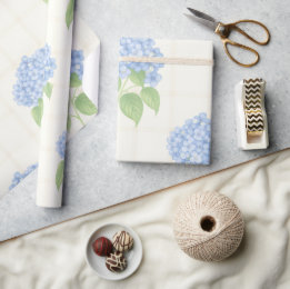 Wrapping Paper | Blue Hydrangea | Luxe Ivory Plaid