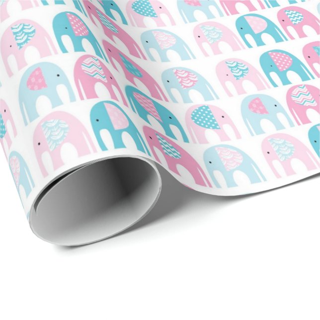 Wrapping Paper - Blue & Pink Elephants (Roll Corner)