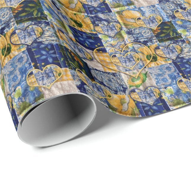 Wrapping Paper Blue Yellow Quilting Patterns (Roll Corner)