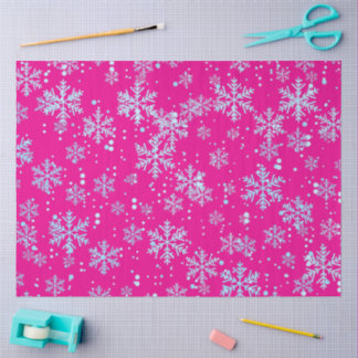 Wrapping Paper, Bright Fuchsia Snowflakes Tissue Paper