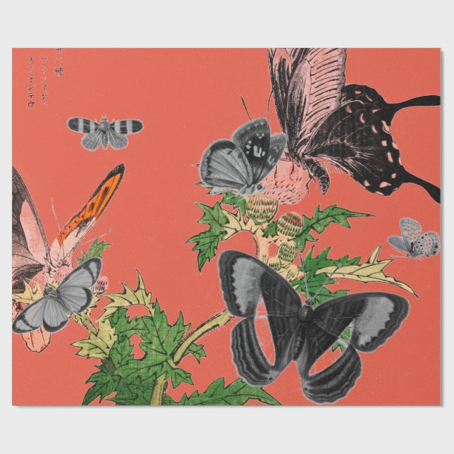 Wrapping Paper BUTTERLIES AND RED JAPANESE (Flat)