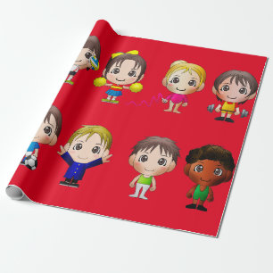 wrapping paper cartoon sports characters.