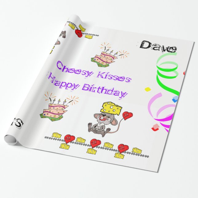 Wrapping Paper Cheesy Mousey Heart Happy Birthday (Unrolled)