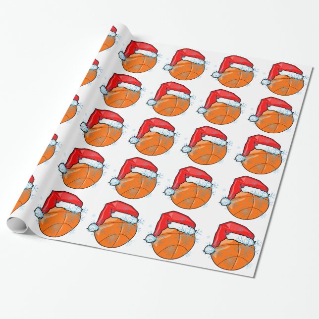 Wrapping Paper - Christmas Santa Basketball (Unrolled)