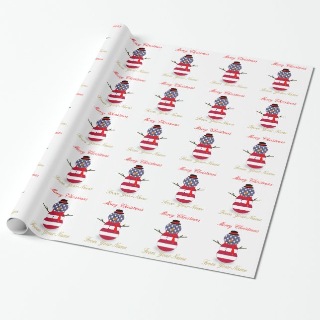 Wrapping Paper Christmas Snowman Patriotic USA (Unrolled)