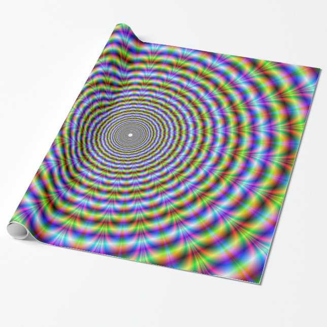 Wrapping Paper  Circular Psychedelic Neon Ripples (Unrolled)