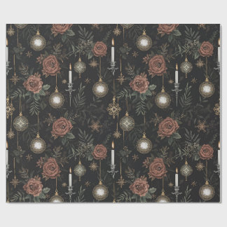 Wrapping Paper – Crimson Roses, Gold Ornaments