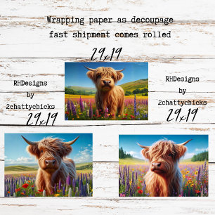 Wrapping Paper Decoupage 3 Highland Cow Designs 