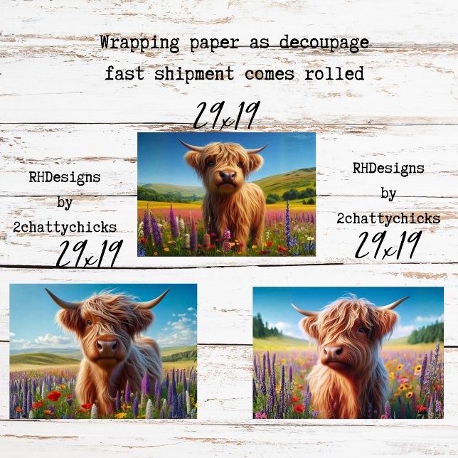 Wrapping Paper Decoupage 3 Highland Cow Designs  (Creator Uploaded)