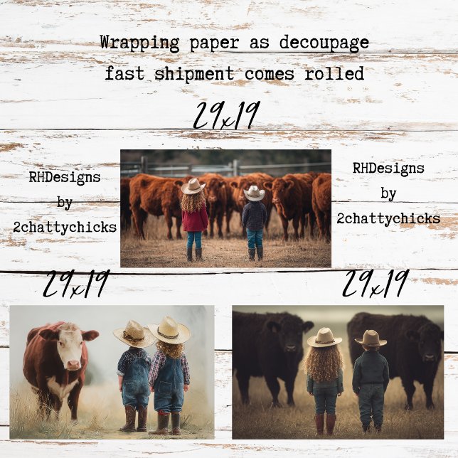 Wrapping Paper Decoupage Farm Kids & Cattle  (Creator Uploaded)