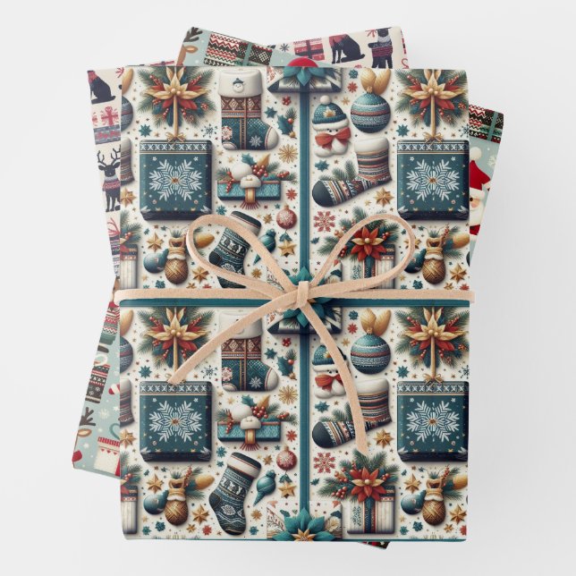 Wrapping Paper Flat Sheet Set of 3 for Christmas  (In situ)