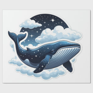 Wrapping Paper Floating cloud whale with stars