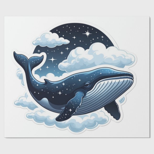 Wrapping Paper Floating cloud whale with stars (Flat)