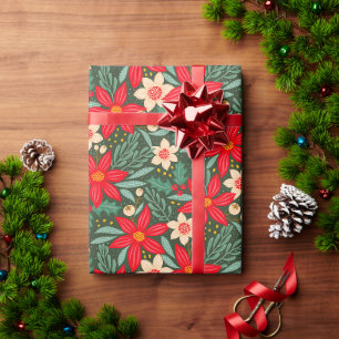 Wrapping paper for Christmas with red poinsettia.