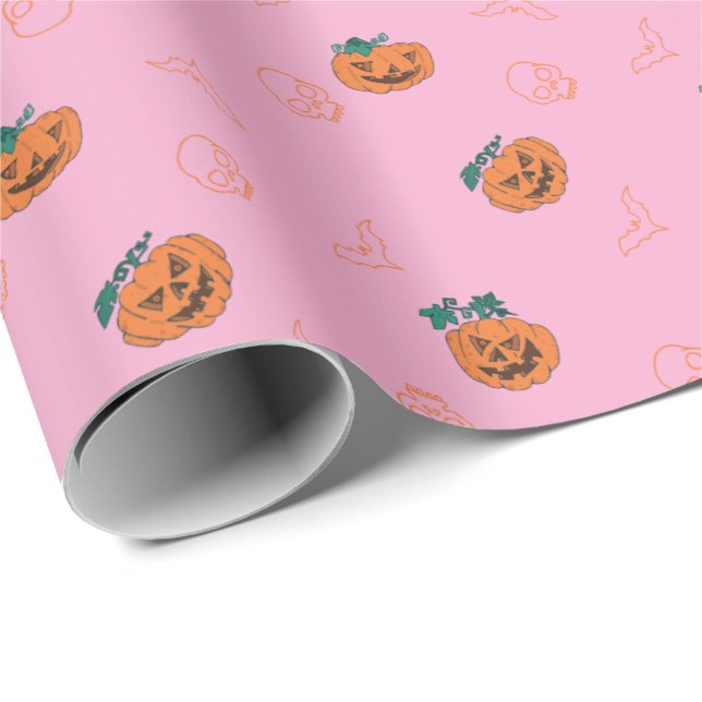 Wrapping Paper  for halloween - Pumpkins, Skulls,  (Roll Corner)