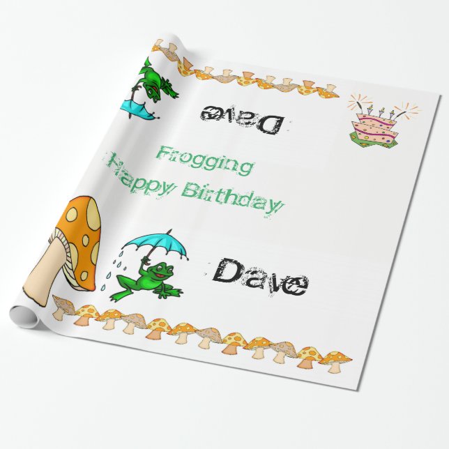 Wrapping Paper Frogging Mushroom Happy Birthday (Unrolled)