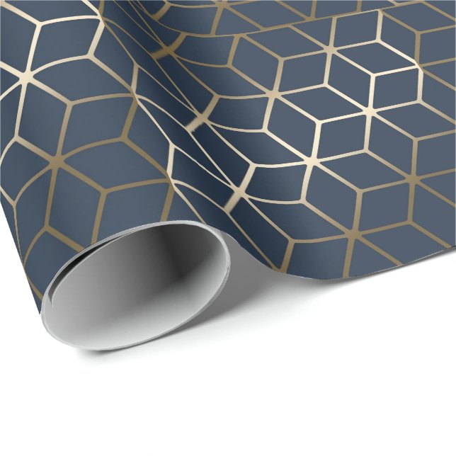 Wrapping Paper - Geometric Silver and Blue/Grey (Roll Corner)