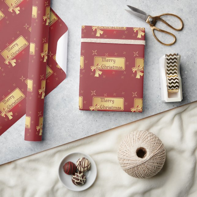 Wrapping Paper - Gold Burgundy - Merry Christmas (Crafts)