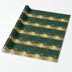 Wrapping Paper--Gold Swirls & Dark Green Paper