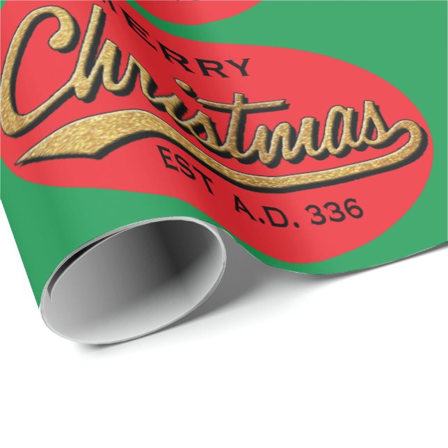 Wrapping Paper Green/Red "Retro Merry Christmas" (Roll Corner)