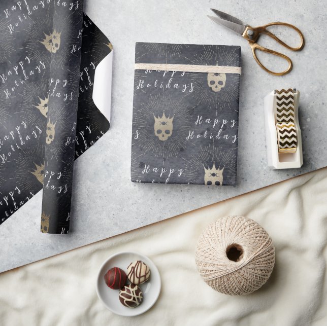 Wrapping Paper Happy Holidays Black Skulls (Crafts)