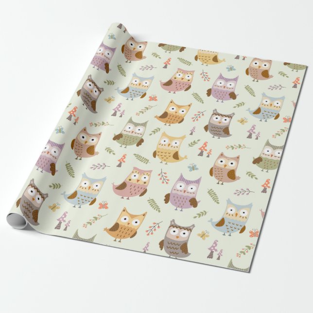Wrapping Paper - Happy Owls (light) (Unrolled)