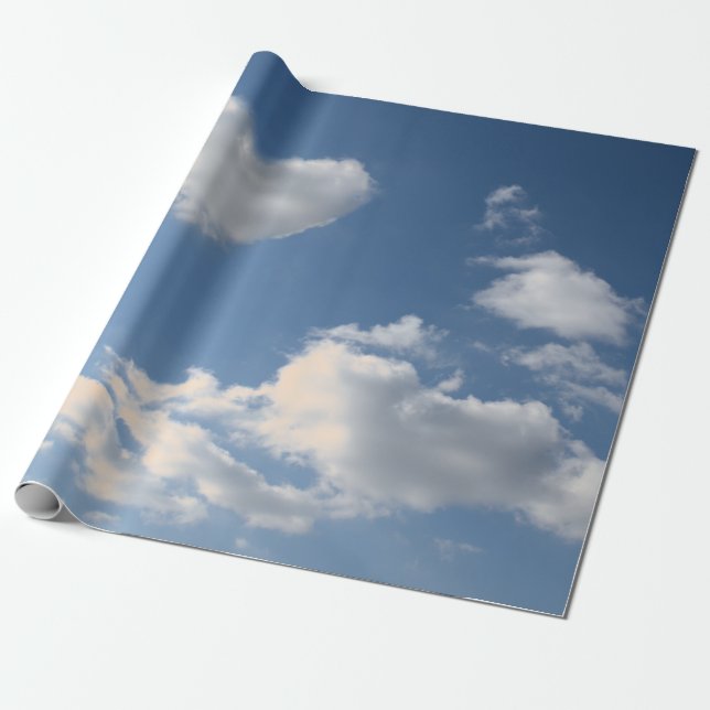 WRAPPING PAPER HEART SHAPED CLOUD IN BLUE SKY (Unrolled)