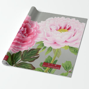 Wrapping Paper JAPANESE FLORAL PRINT PINK PEONIES