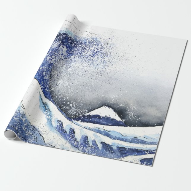 Wrapping Paper JAPANESE GREAT WAVE WATERCOLOR (Unrolled)