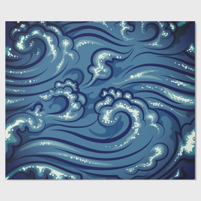 Wrapping Paper JAPANESE WAVES IN BLUE (Flat)