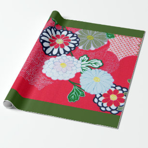 Wrapping Paper KIMONO FLOWER PATTERN RED AND WHITE