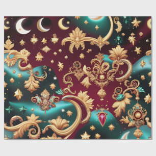 Wrapping Paper – Luxury Crimson Red Celestial Moon