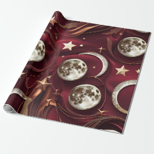 Wrapping Paper – Luxury Garnet Red Celestial Moon 