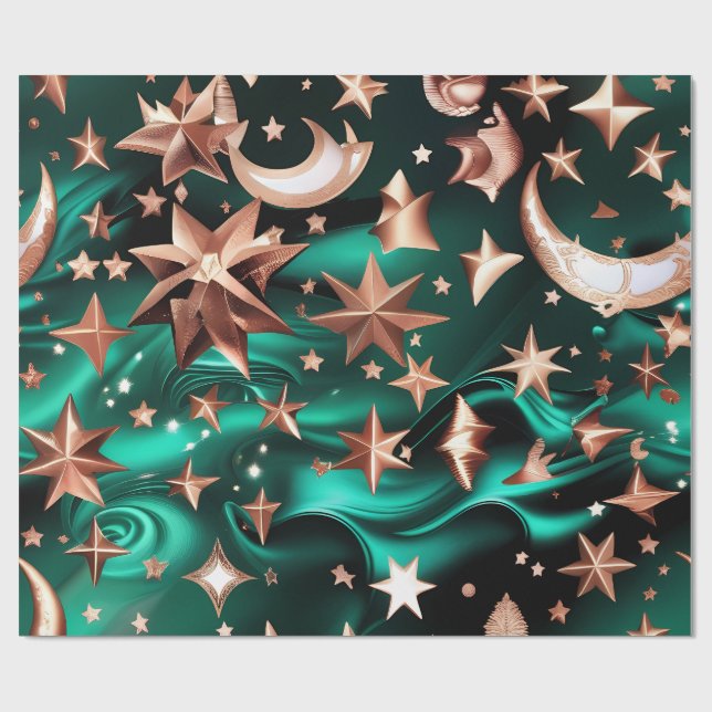 Wrapping Paper – Luxury Malachite Green Celestial  (Flat)