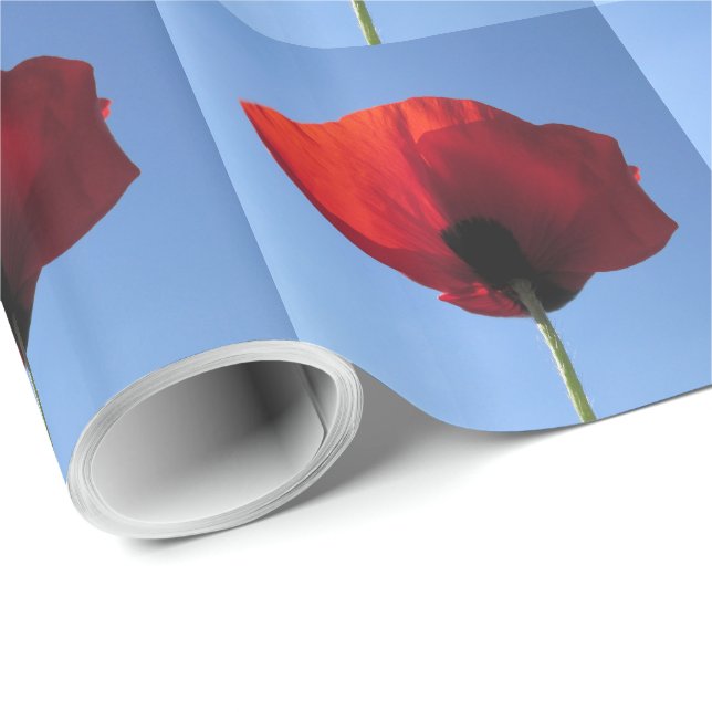 Wrapping Paper - Memorial Day Red Poppy Blue Sky (Roll Corner)