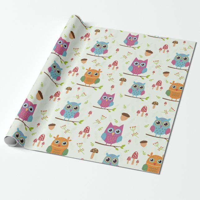 Wrapping Paper - Merry Owls (Unrolled)