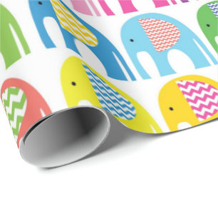 Wrapping Paper - Multi Coloured Elephants