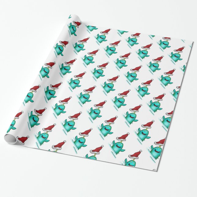 Wrapping Paper, Norwhal Santa Hat Paper (Unrolled)