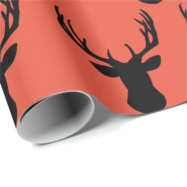 Wrapping Paper - Orange/Red Stag Deer Head (Roll Corner)