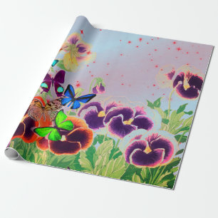 Wrapping Paper PANSIES WITH RED STARS