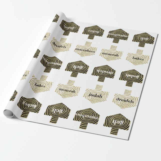 Wrapping Paper "Personalised Dreidels/Gold, Black" (Unrolled)