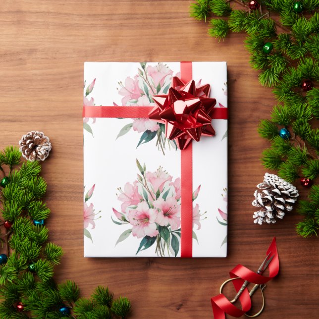 Wrapping Paper - Pink Flowers, White Background (Holiday Gift)